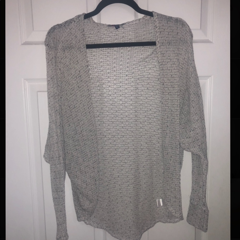 white cardigan (black speckled)